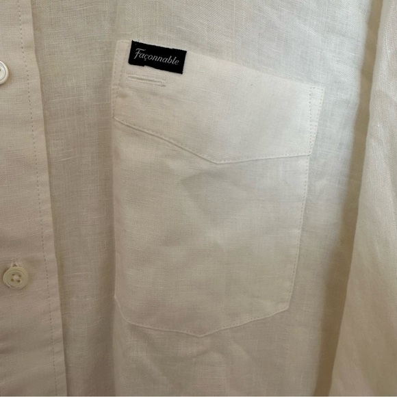 Faconnable 100% Linen Button Down Shirt Mens L Cream Resort Summer - Picture 3 of 10
